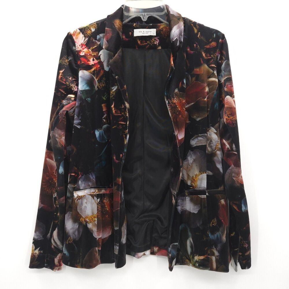 All Saints Style Black Floral Velvet Blazer